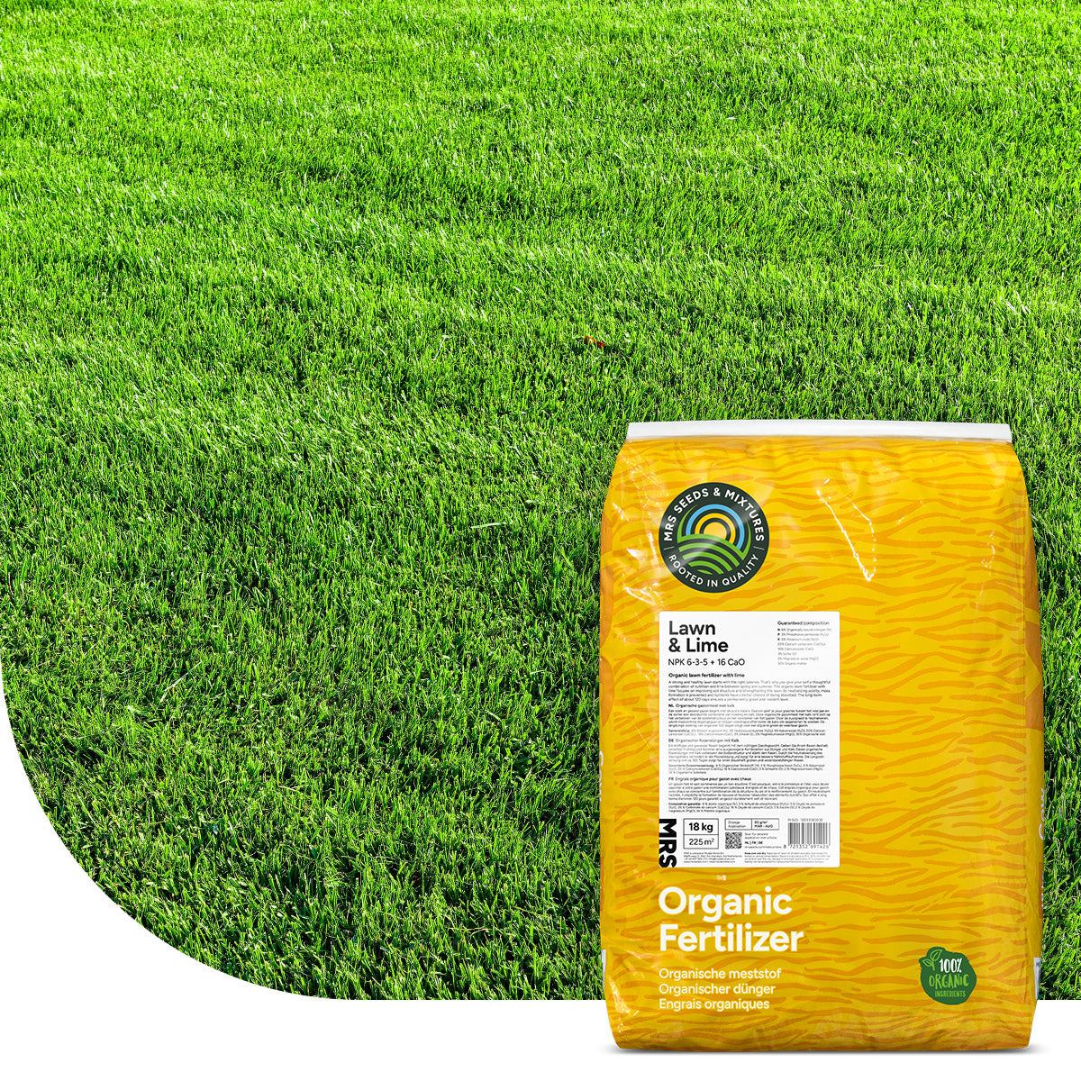 MRS Seeds & Mixtures Lawn & Lime - Organische gazonmest met kalk | 18 kg - 225 m²
